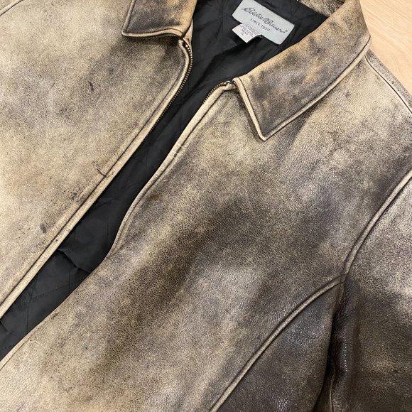 Eddie Bauer Genuine Distressed Brown Leather Jacket - Picture 4 of 8